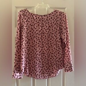 Ann Taylor Pink and Black Floral Long Sleeve Blouse